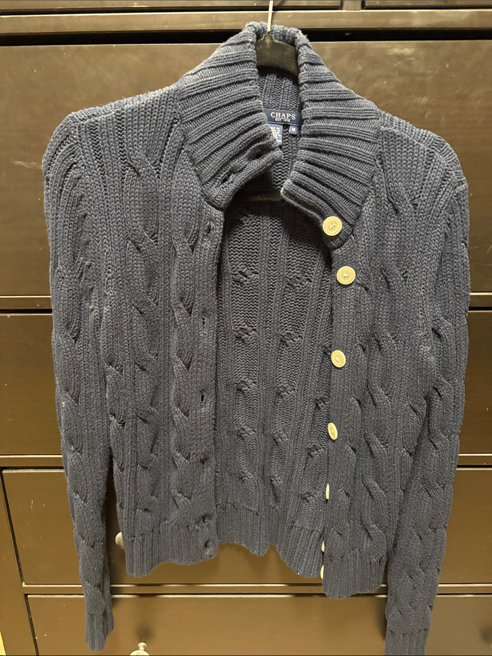 Vintage Chaps Navy Cable-Knit Shawl Collar Button Cardigan